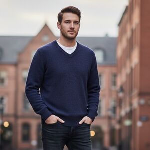 Gap 100% Cashmere V Neck Sweater Navy Blue L